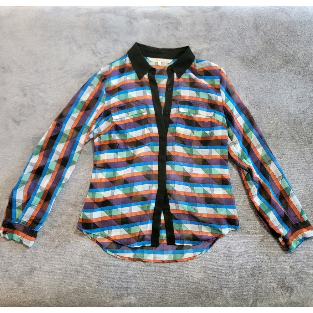 Rachel Rachel Roy Women's Long Sleeve Button-Up Shirt  Stained Glass Look Size 6
